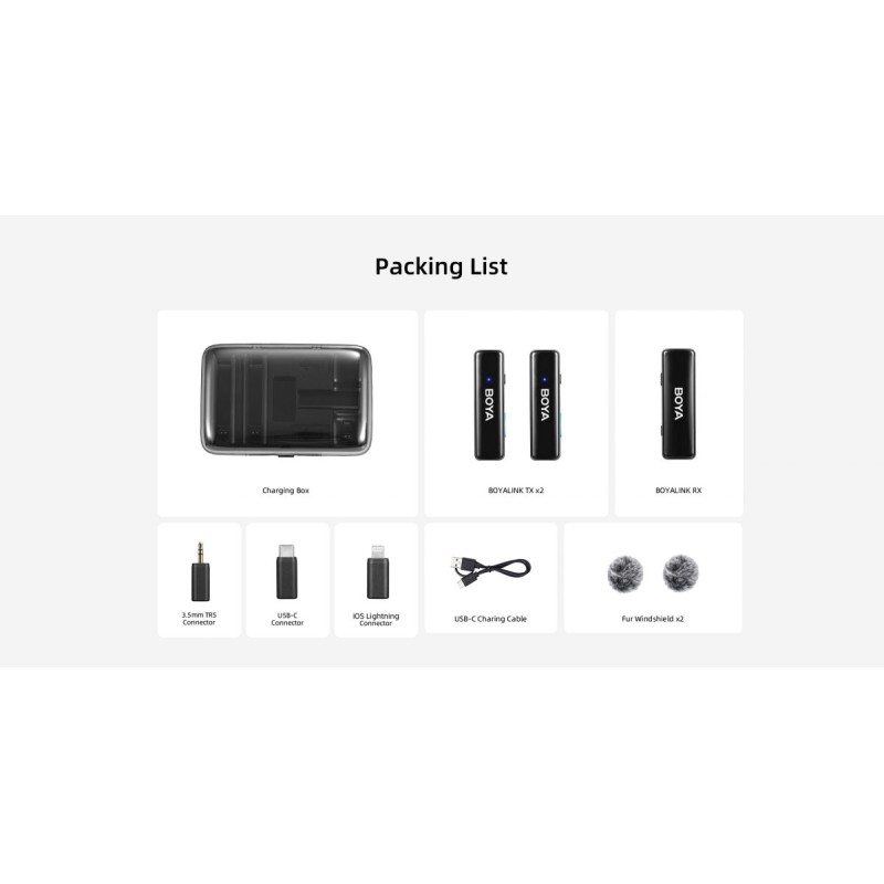 BOYALINK Mobile Wireless Mic - Android (USB-C), iPhone iOS, 3.5 TRS (laptop), 2-person vlog — Buy in Cyprus with Fast Delivery