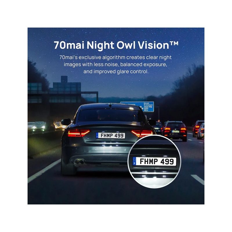 70mai Front & Rear Dash Cam w. Screen, Set with RC11 Rearview Camera - A200-1 - 1080P 60FPS 130FOV 500m