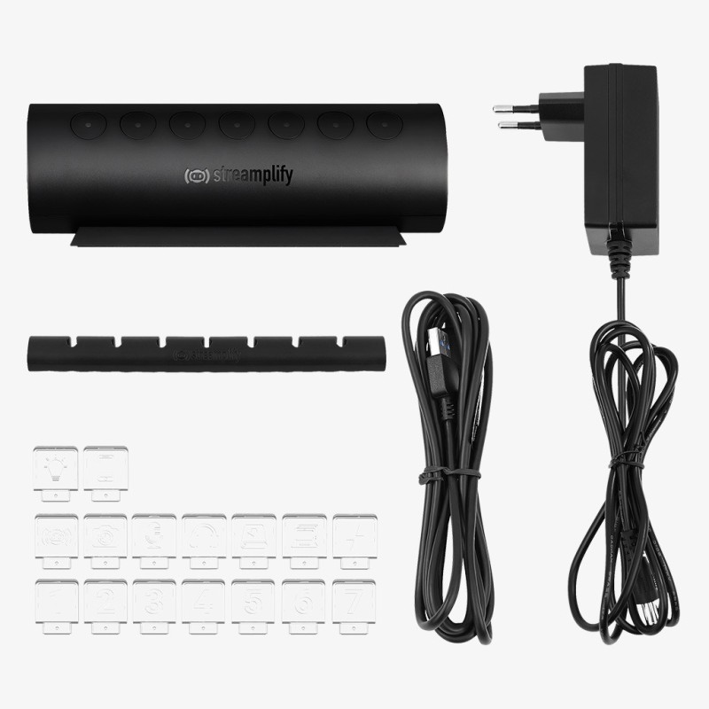 Streamplify HUB - CTRL 7 - 7x USB 3.0 Type A, RGB, 12V, EU Power Cable - Black — Buy in Cyprus with Fast Delivery