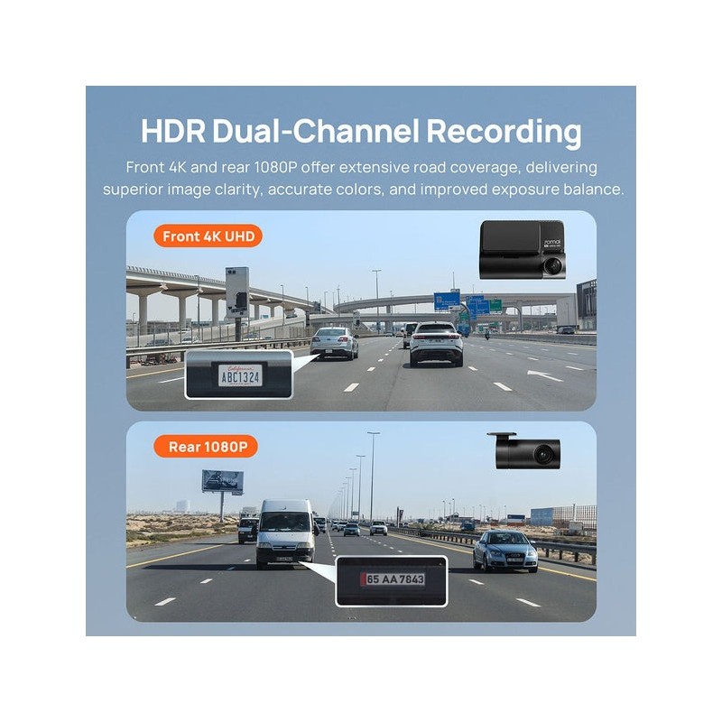 70mai Front & Rear Dash Cam 4K - A810-2 - with Screen Set, RC12 Rearview Cam, 2160p 60FPS 150FOV GPS