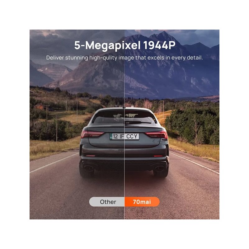 70mai Dash Cam - A510-1 - Front & Rear Dash Cam with Screen RC11 Rearview Cam - 1600p, 3k pic, Loop rec