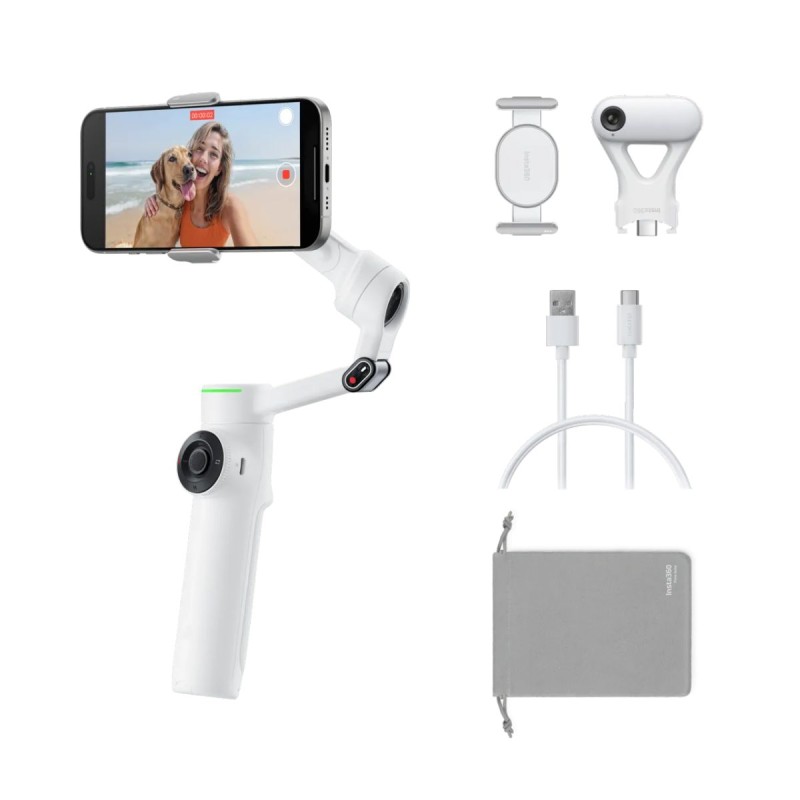 Insta360 Flow 2 AI Tracker Bundle White - Flow 2 - AI Tracker Bundle White - A.I. Powered Gimbal Stabilzer for Smartphone