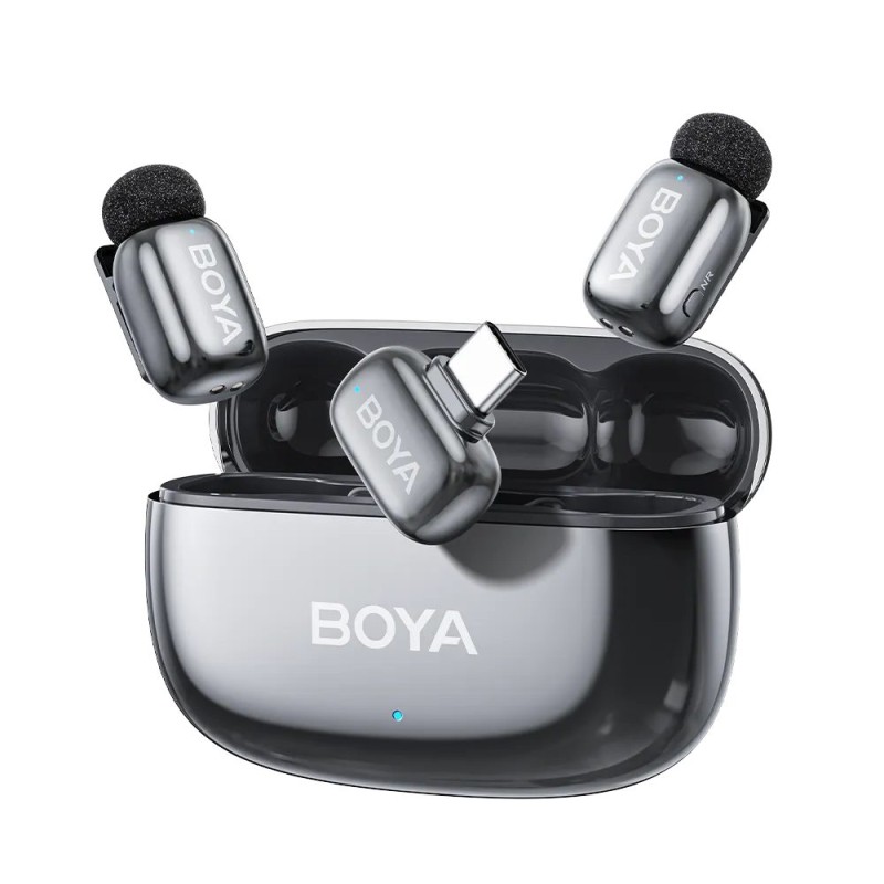 BOYA Mic - Mini 2 - Type-C Space Gray, 2,4GHz 2mic Wireless AI-ANC Mic w. Charging Box Mono stereo safety-tr