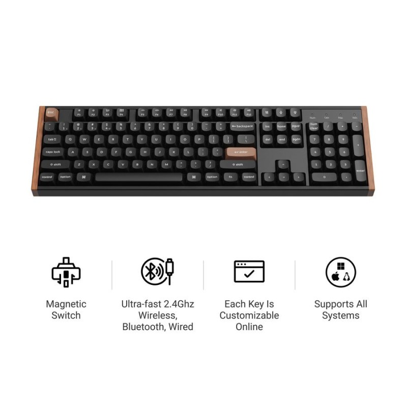 Keychron K10 HE - K10H-F1 - Special Wood Edition Wireless Magnetic Hall Effect RGB Keyboard 100% US