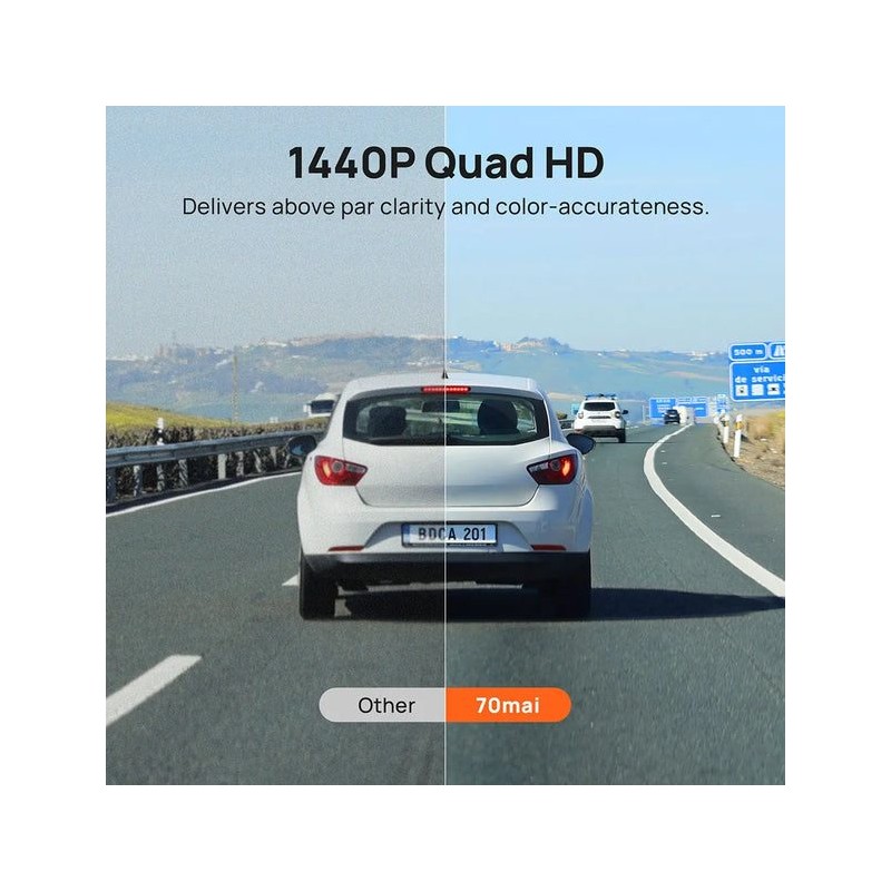 70mai Dash Cam Grey with Screen set with Rearview cam RC09 - A400-1 - 1440P, 145FOV, 500mAh Car Camera