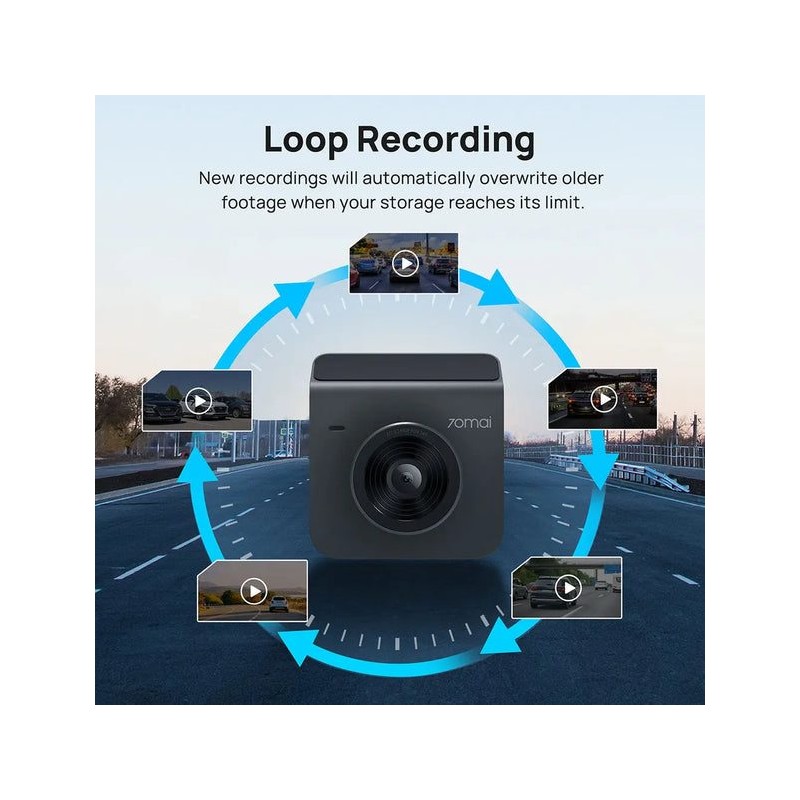 70mai Dash Cam Grey with Screen set with Rearview cam RC09 - A400-1 - 1440P, 145FOV, 500mAh Car Camera