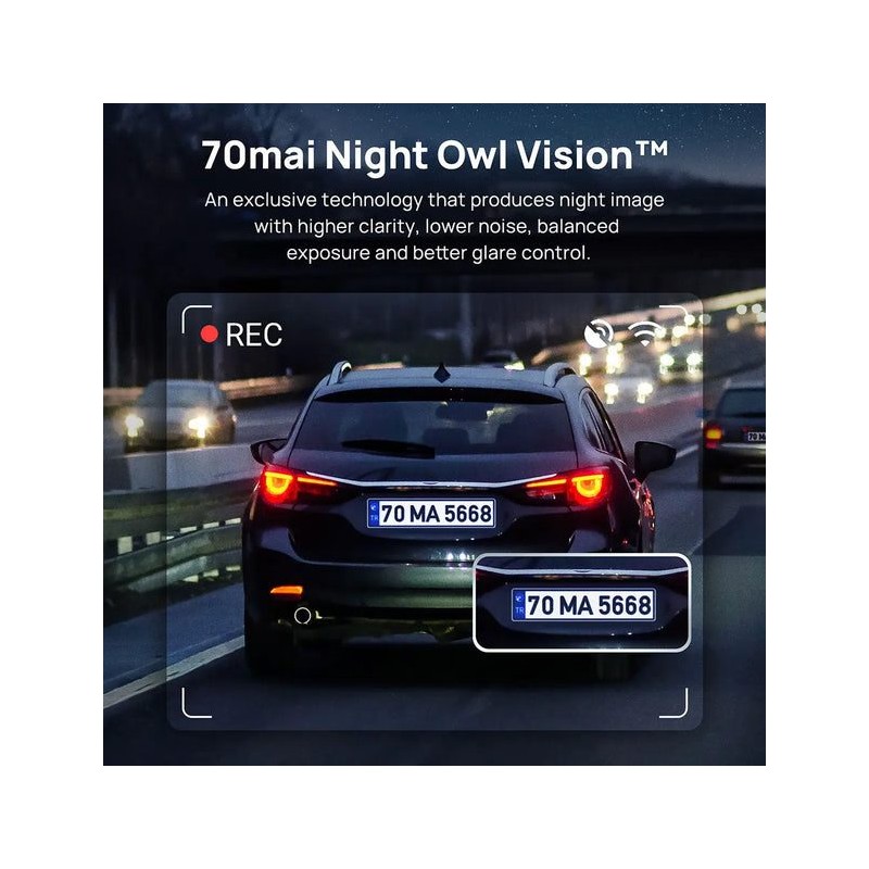 70mai Dash Cam Grey with Screen set with Rearview cam RC09 - A400-1 - 1440P, 145FOV, 500mAh Car Camera