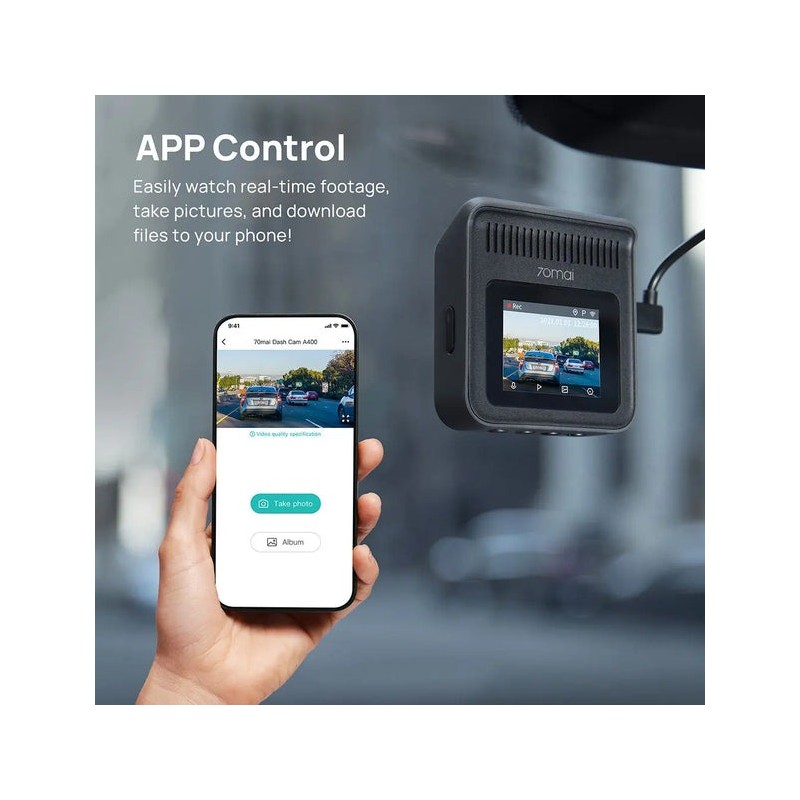 70mai Dash Cam Grey with Screen set with Rearview cam RC09 - A400-1 - 1440P, 145FOV, 500mAh Car Camera