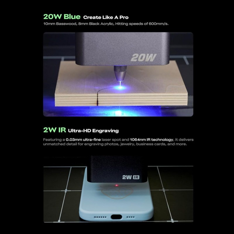 Creality Falcon - A1 Pro - 20W Laser Engraver, 20W Blue & Optional 2W IR laser module 358x268