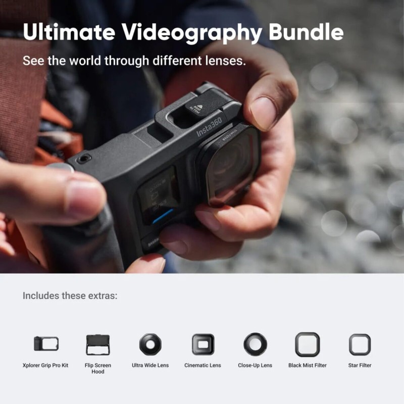Insta360 Ultimate Videography Bundle Action Cam - Ace Pro 2 - 3 lenses, 2 filters, Xplorer grip pro kit