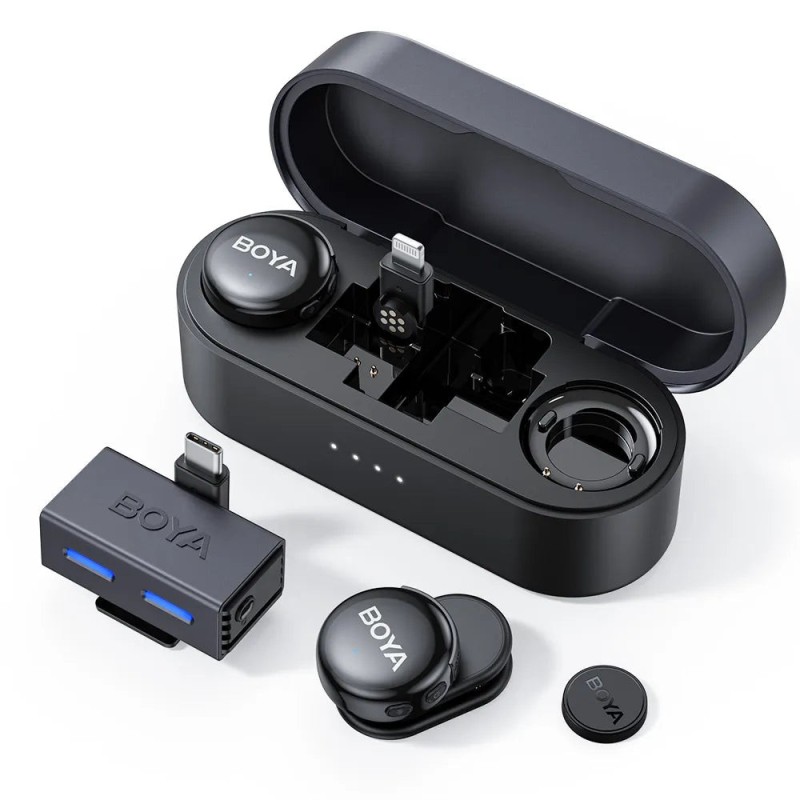 BOYALINK Wireless Microphone - 3 - Type-C, Lightning & 3.5mm AI-Powered Button Wireless Microphone 2 TX + 1 RX + charging case