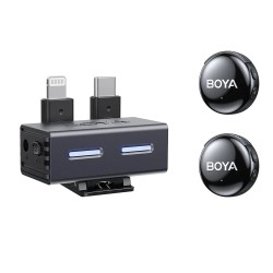 BOYALINK Wireless Microphone - 3 - Type-C, Lightning & 3.5mm AI-Powered Button Wireless Microphone 2 TX + 1 RX + charging case