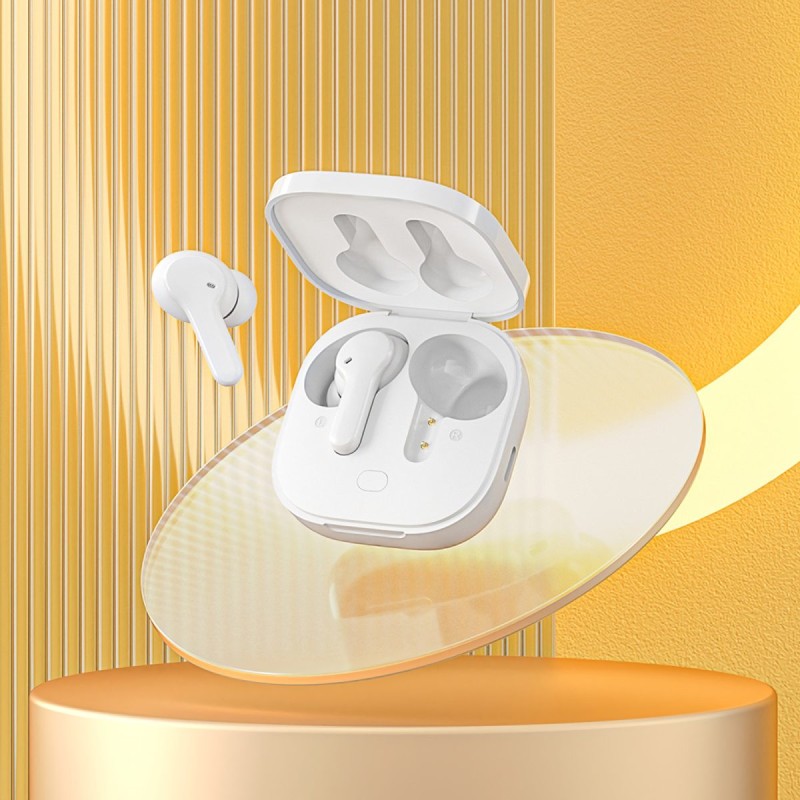 QCY Earbuds - T13 - TWS WHITE Dual Driver 4-mic noise cancel. True Wireless Earbuds - Quick Charge 380mAh