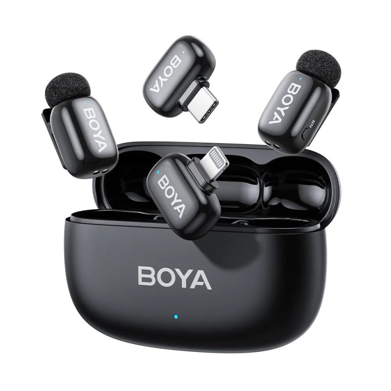 BOYA Lightning & Type-C - mini 2 - 2.4GHz 2mic Wireless AI-ANC Mic w. Charging Box Mono stereo safety