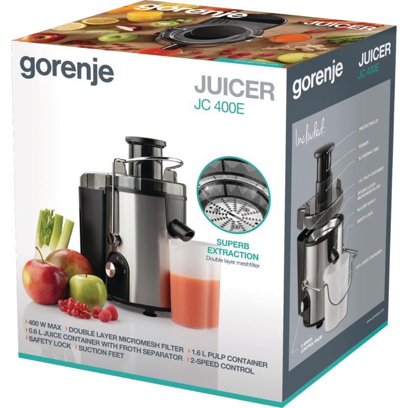 Gorenje Kitchen Juicer - JC400BE - 400W 1.2L Pulp Container XL Tube Inox Black — Buy in Cyprus with Fast Delivery