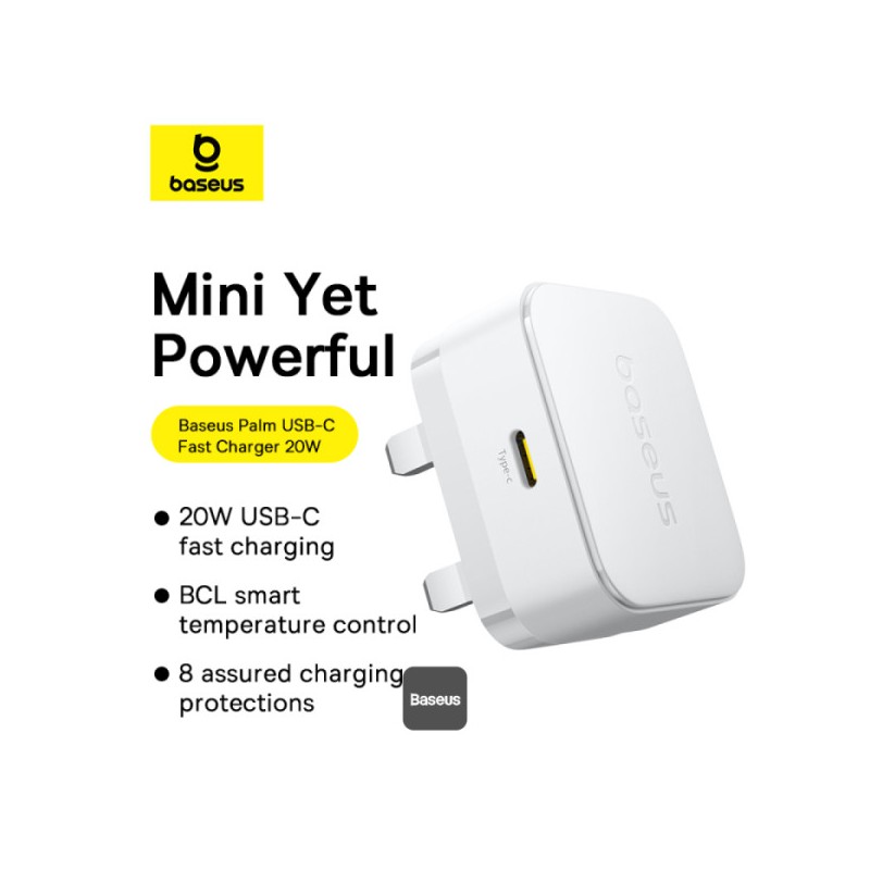 Baseus Wall Charger - 20W USB-C PALM Series UK White — Buy in Cyprus with Fast Delivery