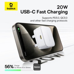 Baseus Wall Charger - 20W USB-C PALM Series UK White — Buy in Cyprus with Fast Delivery