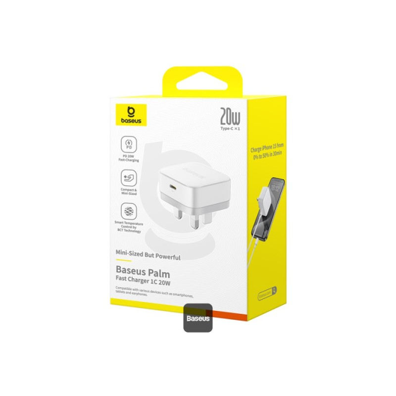 Baseus Wall Charger - 20W USB-C PALM Series UK White — Buy in Cyprus with Fast Delivery