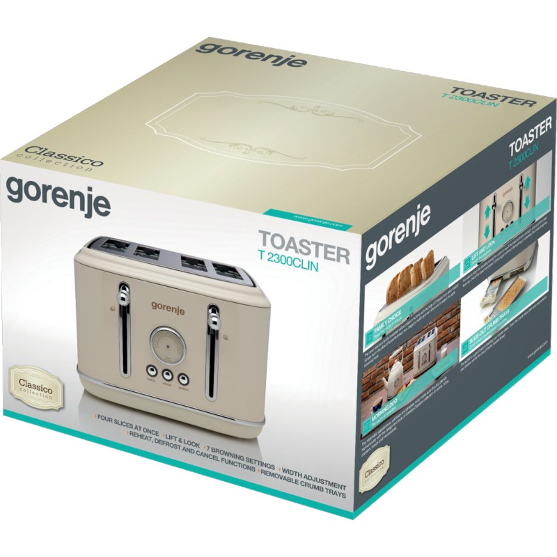 Gorenje Kitchen Toaster - T2300CLIN - 2300W 4 Slots 6 Heating Levels Classico Ivory — Buy in Cyprus with Fast Delivery
