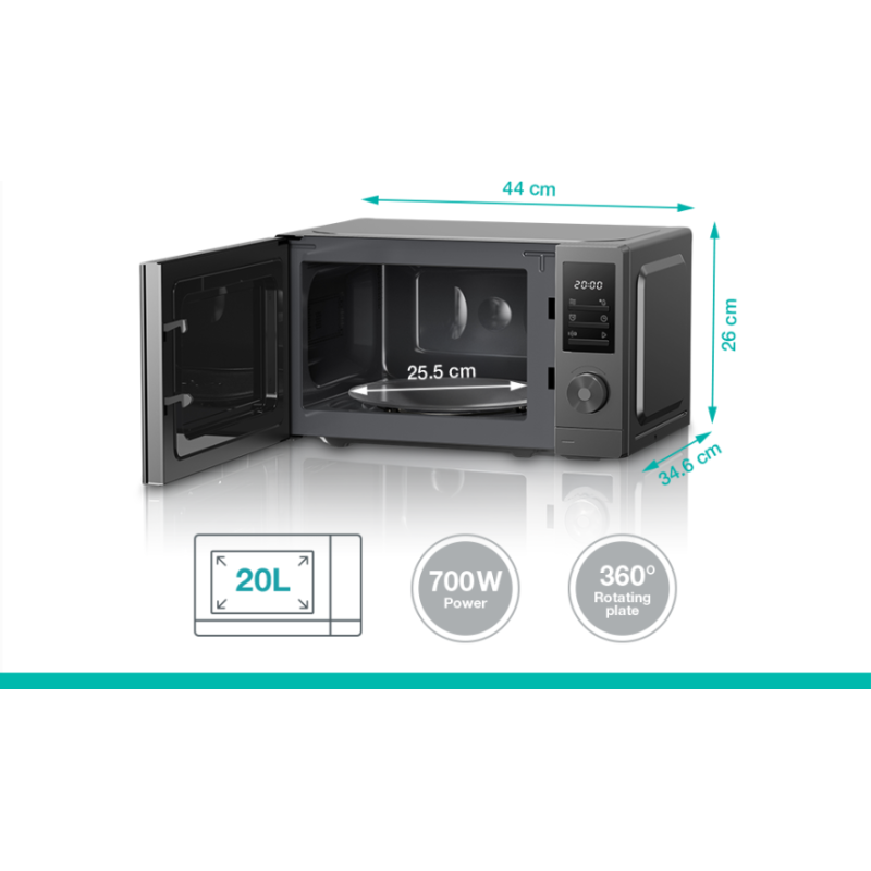 Gorenje Kitchen Microwave Oven - MO20E1T4 - 700W 20L 5 Programs Manual Knots Titanium — Buy in Cyprus with Fast Delivery