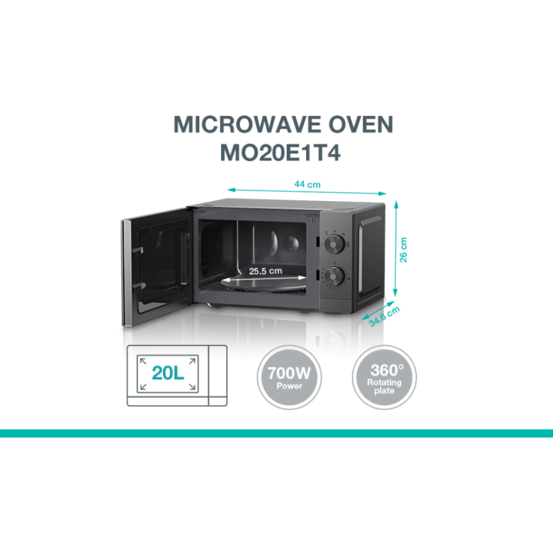 Gorenje Kitchen Microwave Oven - MO20E1T4 - 700W 20L 5 Programs Manual Knots Titanium — Buy in Cyprus with Fast Delivery