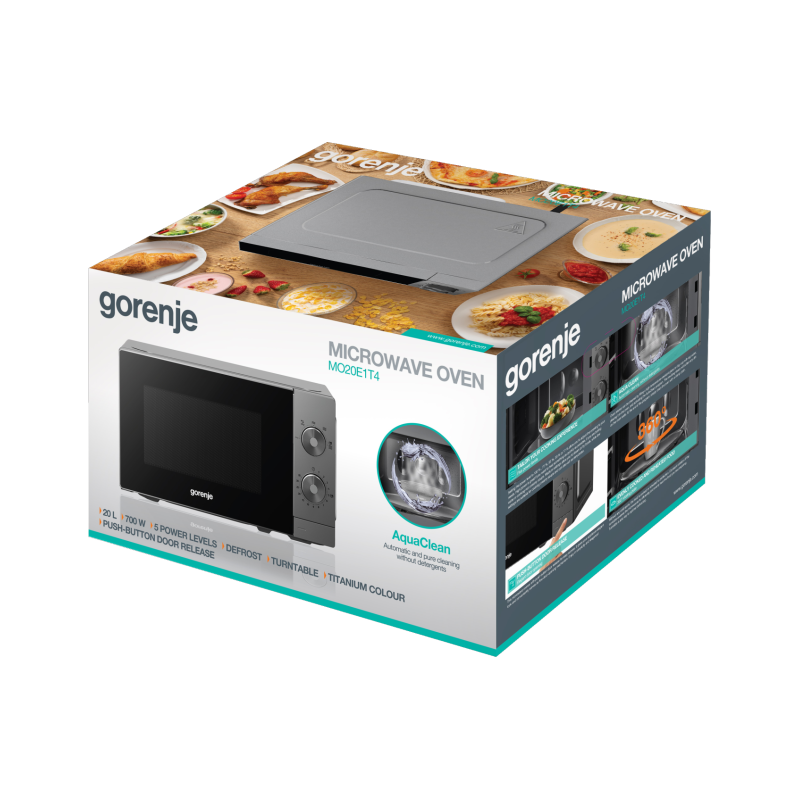Gorenje Kitchen Microwave Oven - MO20E1T4 - 700W 20L 5 Programs Manual Knots Titanium — Buy in Cyprus with Fast Delivery