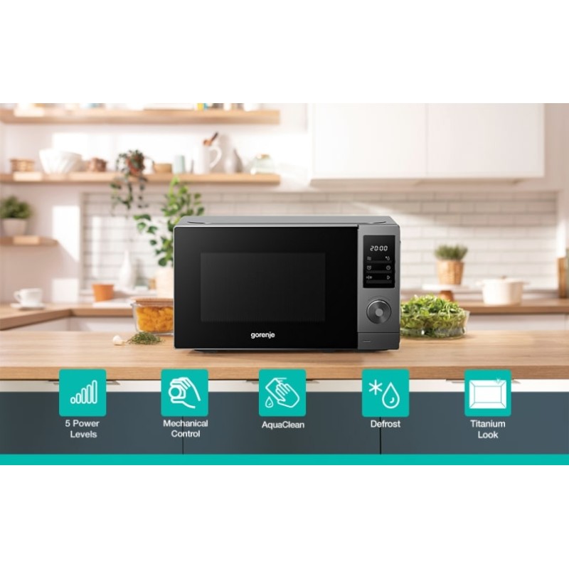 Gorenje Kitchen Microwave Oven - MO20A3T4 - 700W 20L 8 Programs Digital Screen Titanium — Buy in Cyprus with Fast Delivery