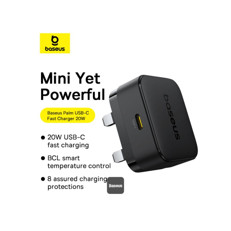 Baseus Charger - Wall 20W USB-C PALM Series UK Black — Buy in Cyprus with Fast Delivery