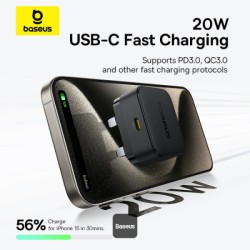 Baseus Charger - Wall 20W USB-C PALM Series UK Black — Buy in Cyprus with Fast Delivery