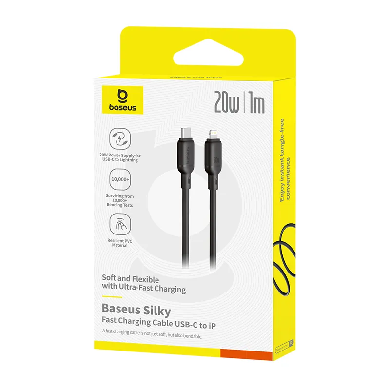 Baseus Cable Lightning to USB-C Silky Series - 1.0m Black — Buy in Cyprus with Fast Delivery