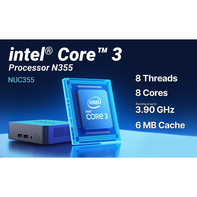 MINIX Mini PC Intel Core 3 16GB DDR5, 512GB SSD, Triple Display Windows 11 Pro - NUC355 - Triple Display Windows 11 Pro