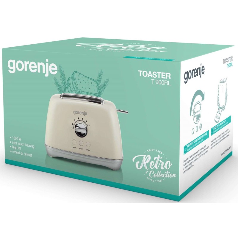 Gorenje Kitchen Toaster - T900RL - 1000W 2 Slots 7 Heating Levels Retro Ivory — Buy in Cyprus with Fast Delivery