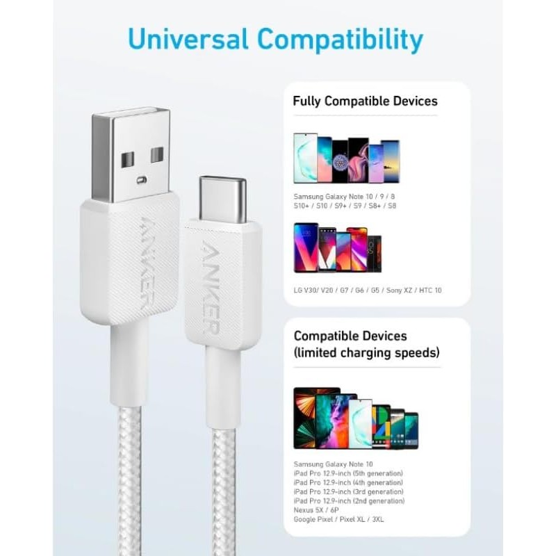 Anker Mobile Cable USB C to USB C White - 322 - USB-C to USB-C Cable, White — Buy in Cyprus with Fast Delivery