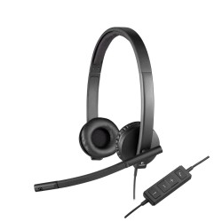 Logitech H570e Stereo Headset - 981-000575 - USB-A Wired, Black, On-ear (Supraaural), Noise-Canceling Boom Mic