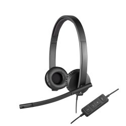 Logitech H570e Stereo Headset - 981-000575 - USB-A Wired, Black, On-ear (Supraaural), Noise-Canceling Boom Mic