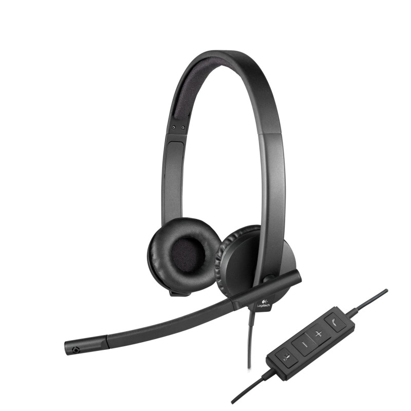 Logitech H570e Stereo Headset - 981-000575 - USB-A Wired, Black, On-ear (Supraaural), Noise-Canceling Boom Mic