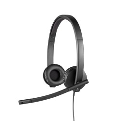 Logitech H570e Stereo Headset - 981-000575 - USB-A Wired, Black, On-ear (Supraaural), Noise-Canceling Boom Mic