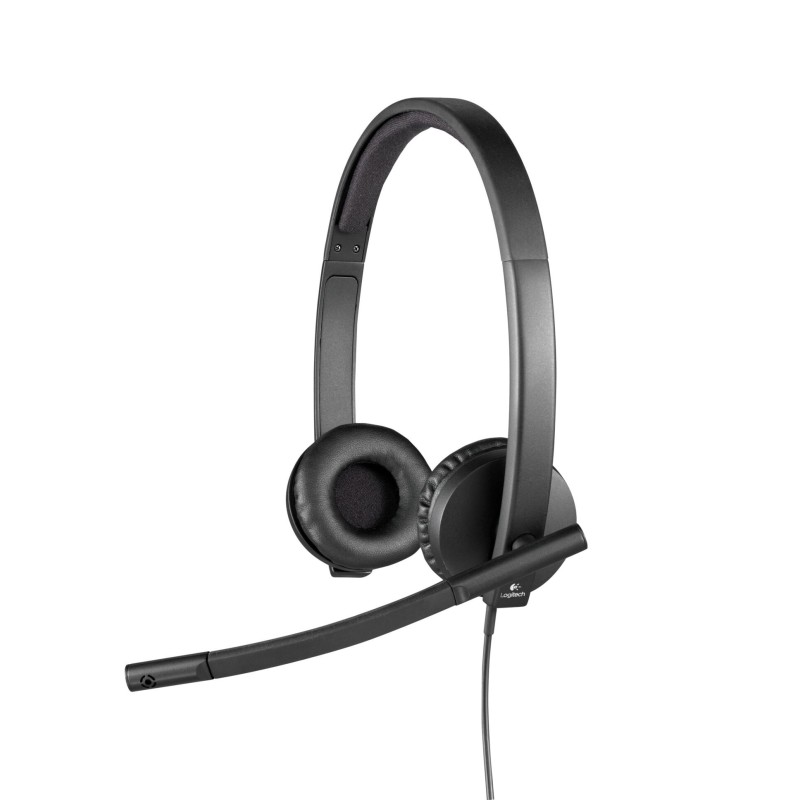 Logitech H570e Stereo Headset - 981-000575 - USB-A Wired, Black, On-ear (Supraaural), Noise-Canceling Boom Mic