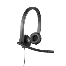 Logitech H570e Stereo Headset - 981-000575 - USB-A Wired, Black, On-ear (Supraaural), Noise-Canceling Boom Mic