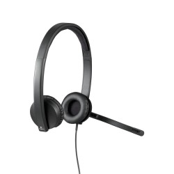Logitech H570e Stereo Headset - 981-000575 - USB-A Wired, Black, On-ear (Supraaural), Noise-Canceling Boom Mic
