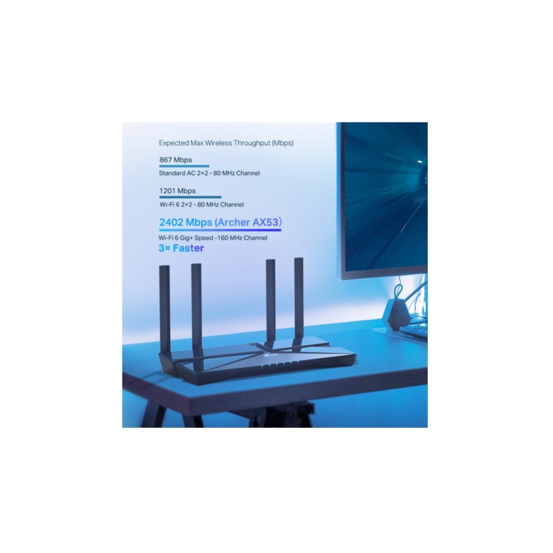 TP-Link Archer AX53 - Wi-Fi 6 Dual-Band Router, 4x Gigabit LAN, 4 External Antennas, Black, Dual-Core CPU