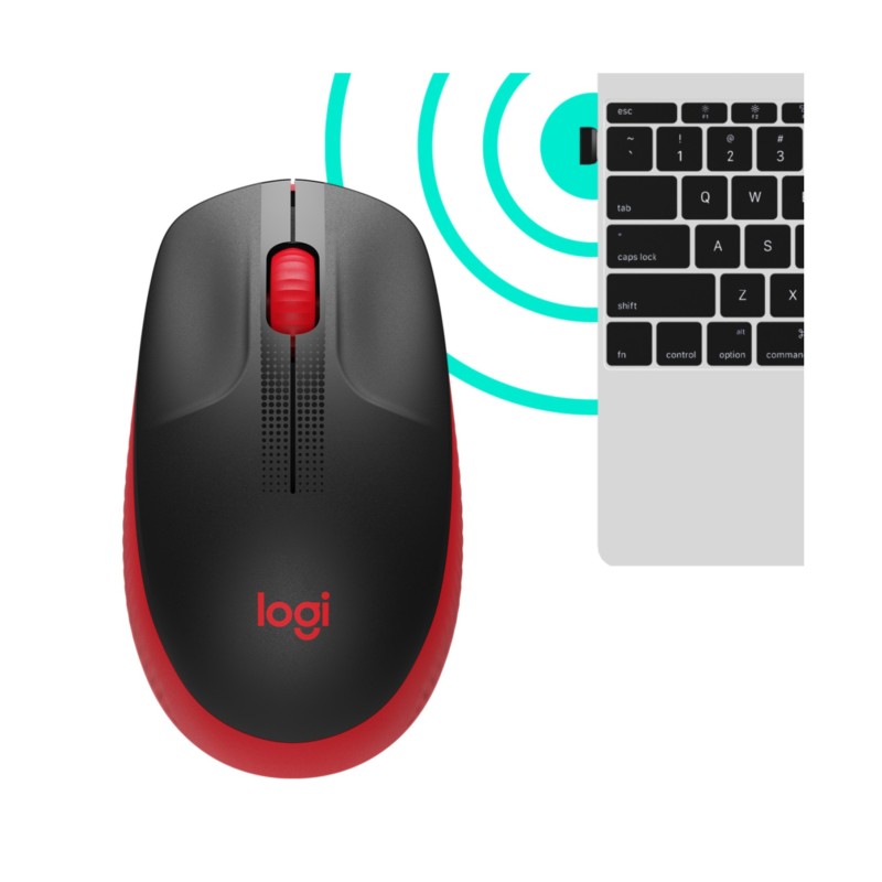 Logitech M190 Wireless Mouse - 910-005908 - Red, Ambidextrous, 1000 DPI, 2.4 GHz Nano Receiver