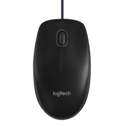 Logitech B100 Optical Mouse - 910-003357 - Black, Wired USB Type-A, 800 DPI, Ambidextrous, 3-Button