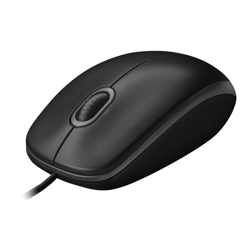 Logitech B100 Optical Mouse - 910-003357 - Black, Wired USB Type-A, 800 DPI, Ambidextrous, 3-Button