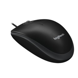 Logitech B100 Optical Mouse - 910-003357 - Black, Wired USB Type-A, 800 DPI, Ambidextrous, 3-Button