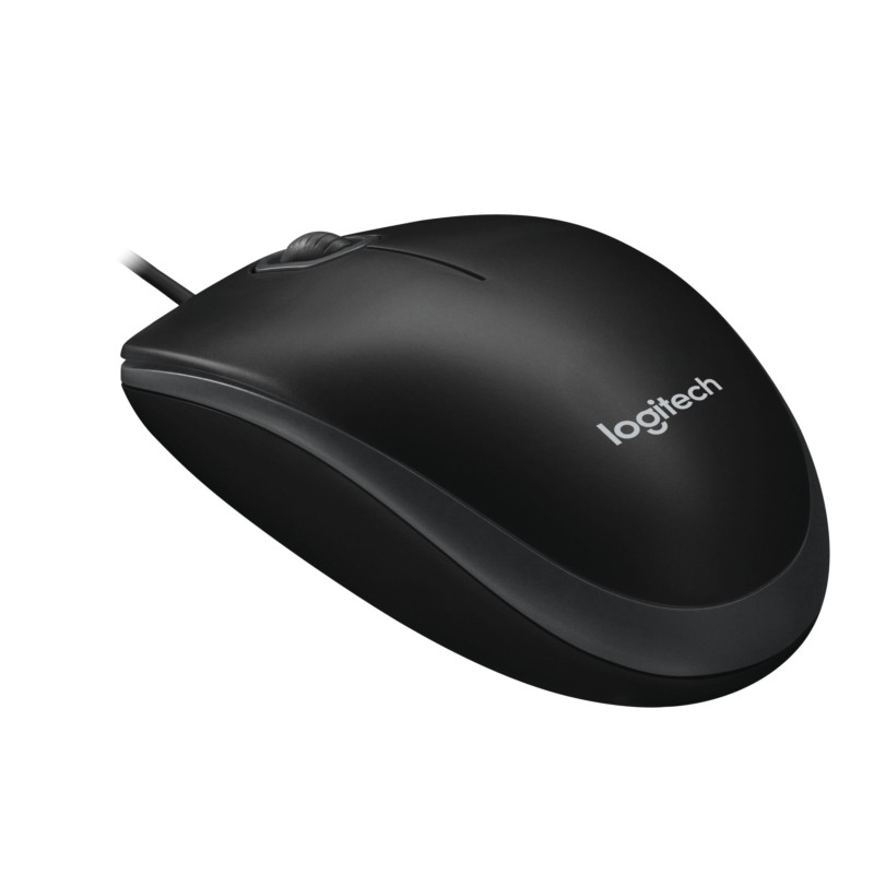 Logitech B100 Optical Mouse - 910-003357 - Black, Wired USB Type-A, 800 DPI, Ambidextrous, 3-Button