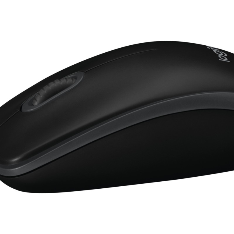 Logitech B100 Optical Mouse - 910-003357 - Black, Wired USB Type-A, 800 DPI, Ambidextrous, 3-Button