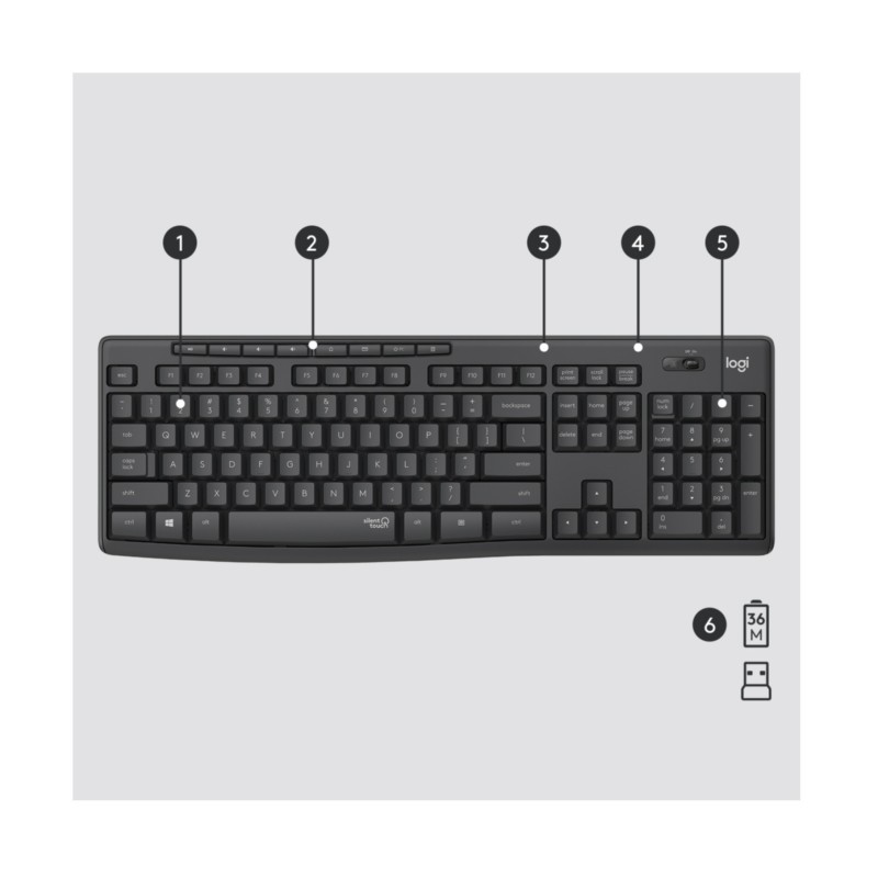 Logitech Wireless Combo MK295 - 920-009800 - Graphite, Silent Full-Size Keyboard & Ambidextrous Mouse (2.4 GHz USB)