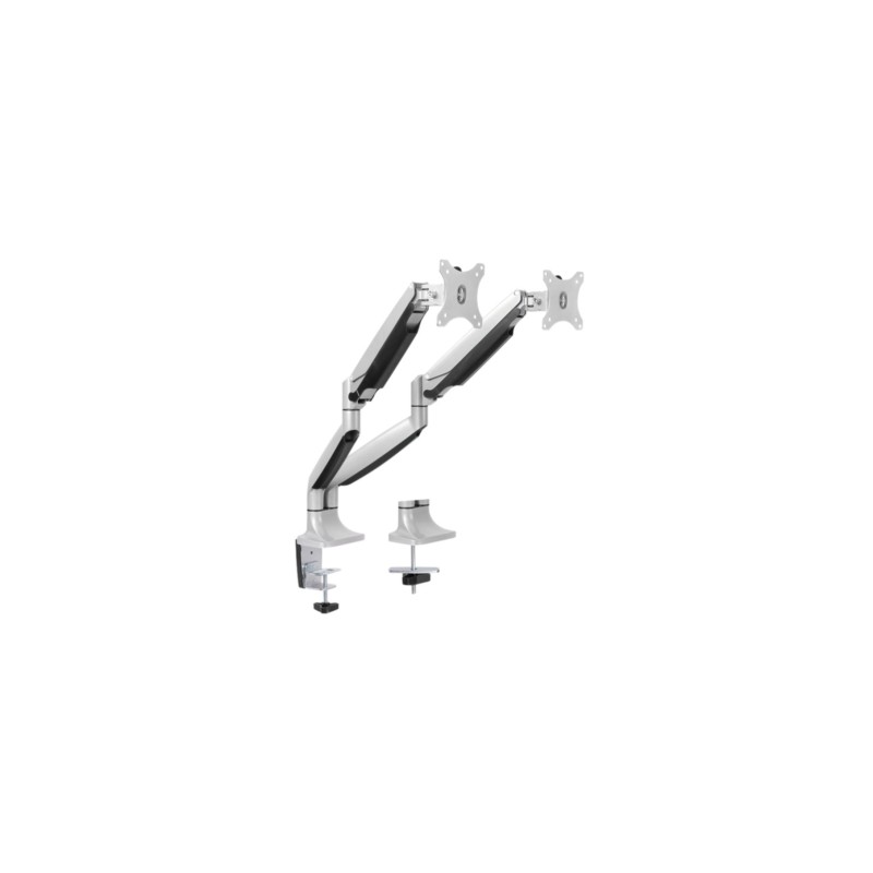 LogiLink Dual Monitor Arm BP0043 - Aluminum Gas-Spring, 13-32 inch, Dual-Arm Desk Clamp/Grommet, VESA 75x75 & 100x100