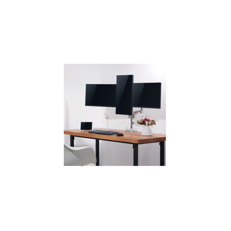 LogiLink Triple Monitor Desk Mount - BP0090 - 3x 17-27 inch Clamp Arm, VESA 75/100mm, Silver